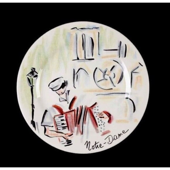 Notre Dame Faiencerie De Gien Joli Paris - Canape Salad Bread Plate - Picture 6 of 6